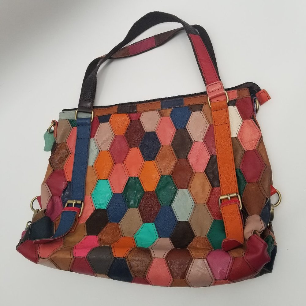 Ameri Leather | Patchwork Boho Leather Purse Tote… - image 5